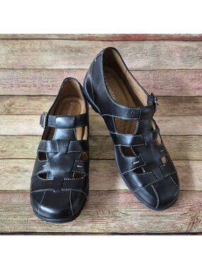 Naturalizer Black Leather Mary Jane Size 7.5M Adjustable Strap Comfort Shoes